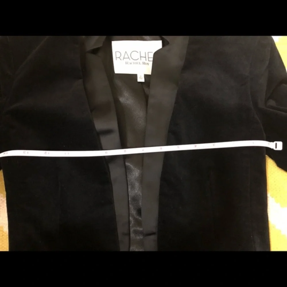 Rachel Roy black slim fit velvet luxe elegant blazer with satin lapel size 0 new
